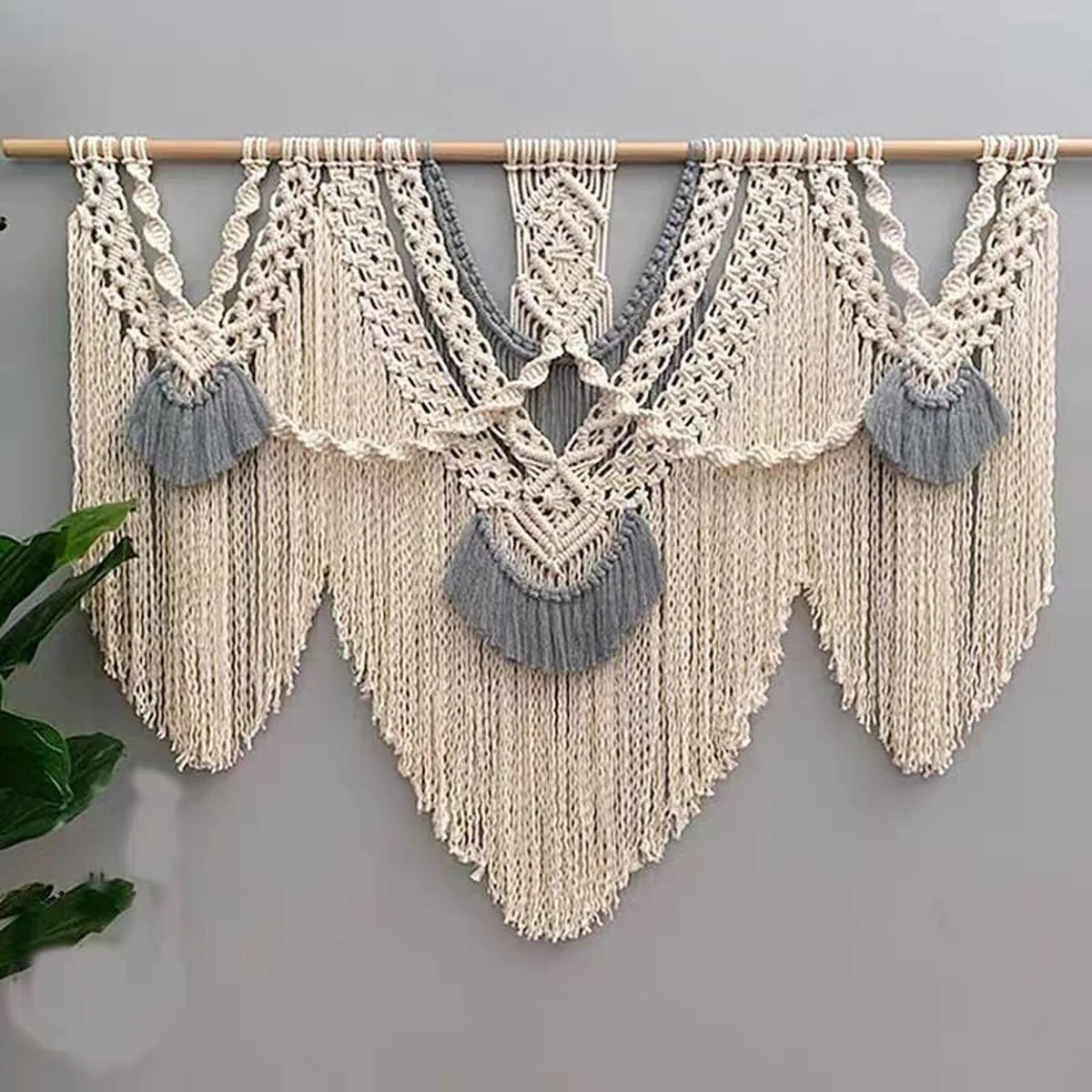 Handwoven Beaded Wall Hanging Tapestry Curtain Fabric - Additional View 2
