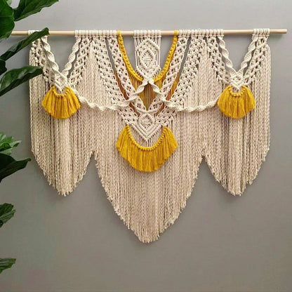 Handwoven Beaded Wall Hanging Tapestry Curtain Fabric - Additional View