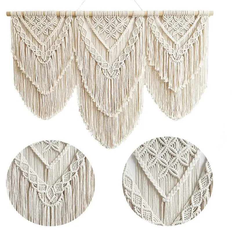 Handwoven Beaded Wall Hanging Tapestry Curtain Fabric - In Room Setting