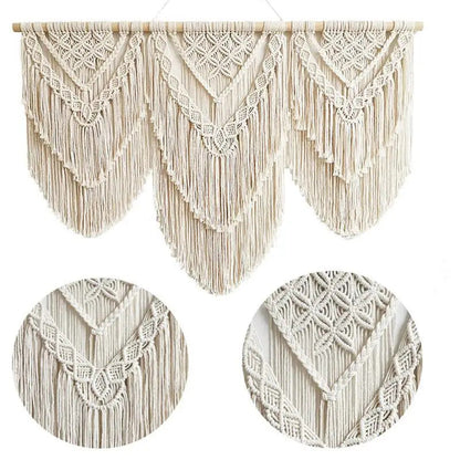 Handwoven Beaded Wall Hanging Tapestry Curtain Fabric - In Room Setting