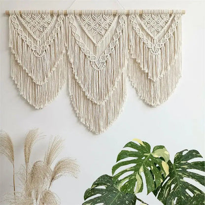 Handwoven Beaded Wall Hanging Tapestry Curtain Fabric - Close-up Detail